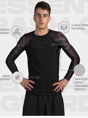 Sanabul Black Men’s Long Sleeve Performance Rash Guard BJJ Never Worn